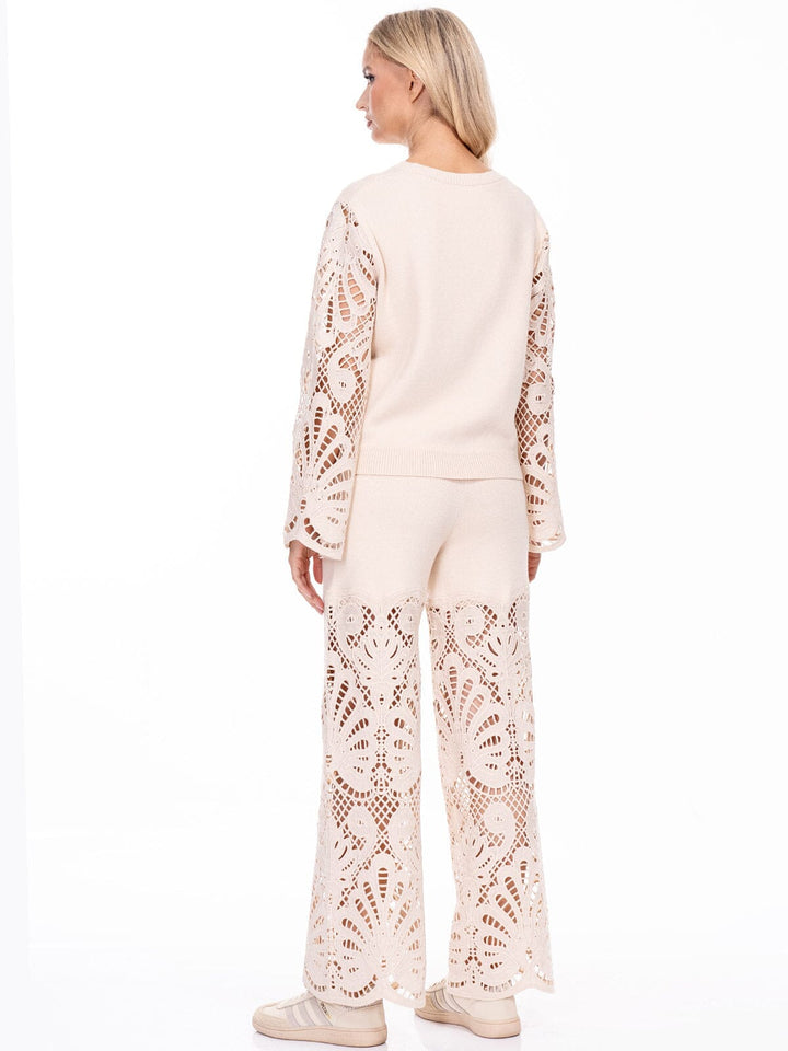 WOMEN'S LONG BELL SLEEVE PULLOVER SWEATER & ELASTIC WAIST PANTS CROCHET 2PC. SET