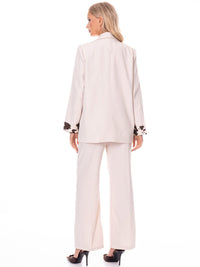 WOMEN'S LONG SLEEVE BLAZER & BUTTON CLOSURE PANTS ANIMAL PRINT CONTRAST 2PC. SET