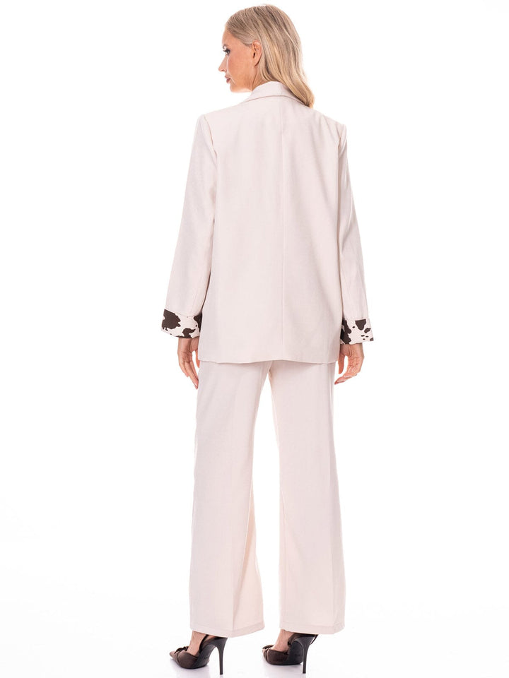 WOMEN'S LONG SLEEVE BLAZER & BUTTON CLOSURE PANTS ANIMAL PRINT CONTRAST 2PC. SET