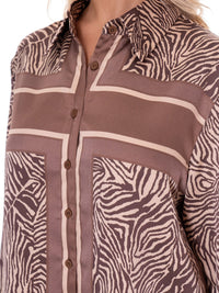 WOMEN'S LONG SLEEVE BUTTON UP BLOUSE & ELASTIC WAIST WIDE LEG PANTS ANIMAL PRINT 2PC. SET