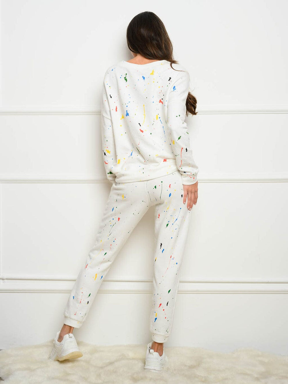 WOMEN'S LONG SLEEVE PAINT SPLATTER SWEATER