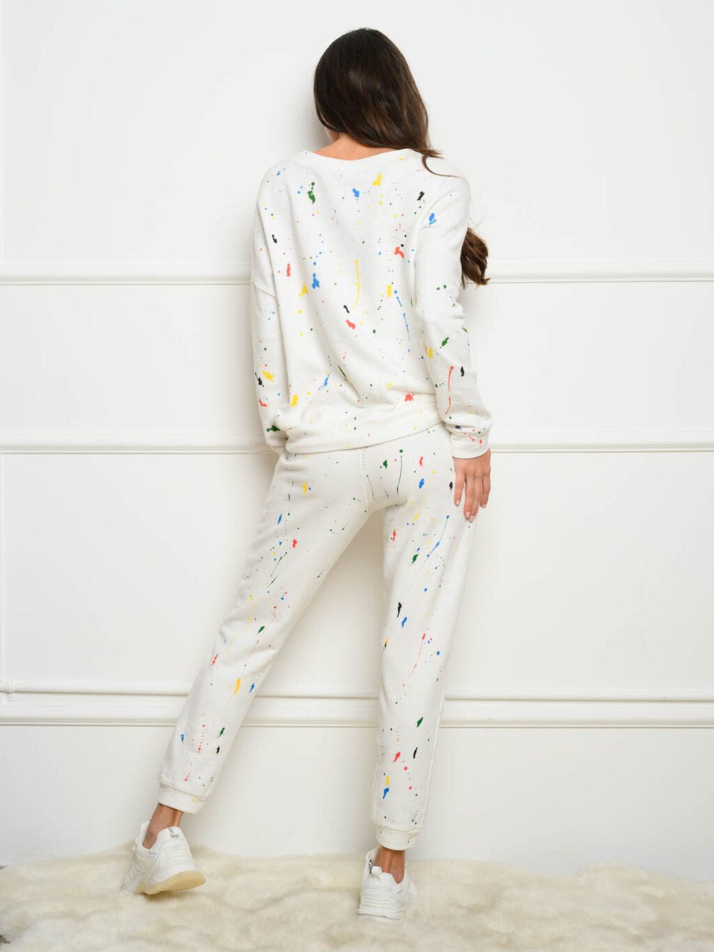 WOMEN'S LONG SLEEVE PAINT SPLATTER SWEATER