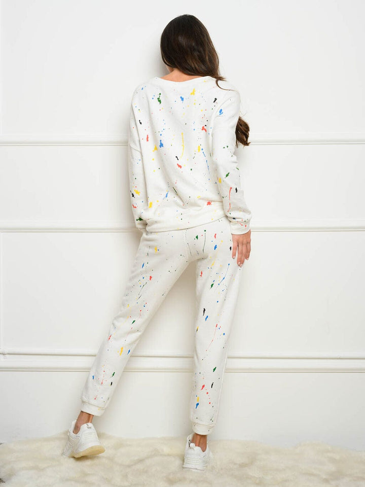 WOMEN'S LONG SLEEVE PAINT SPLATTER SWEATER