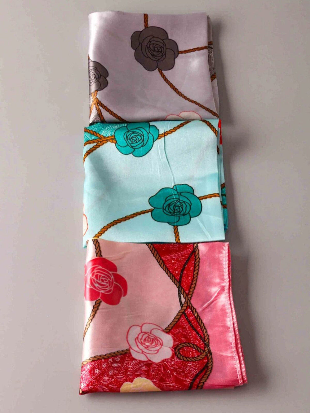 FASHION ASSORTED COLORS FLORAL SATIN SCARFS