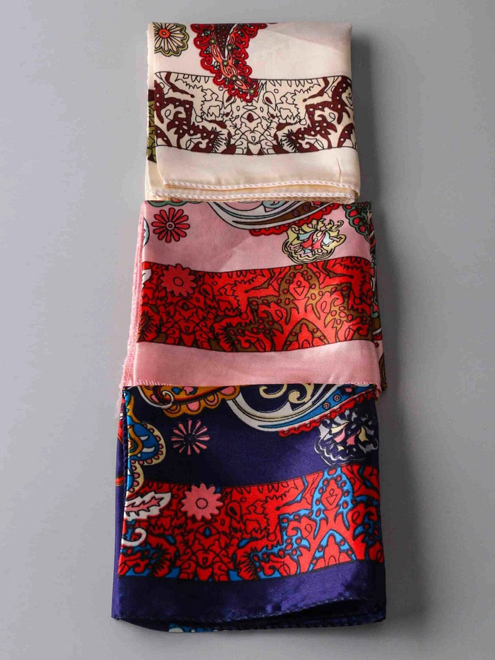 FASHION ASSORTED COLORS MULTI PRINT SATIN SCARFS