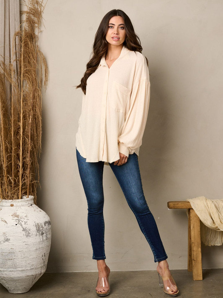 WOMEN'S LONG SLEEVE BUTTON UP OVERSIZED TOP