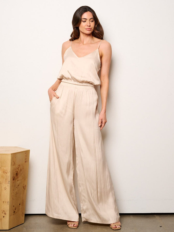 WOMEN'S SLEEVELESS CROP TOP & WIDE LEG PANTS SATIN 2PC. SET