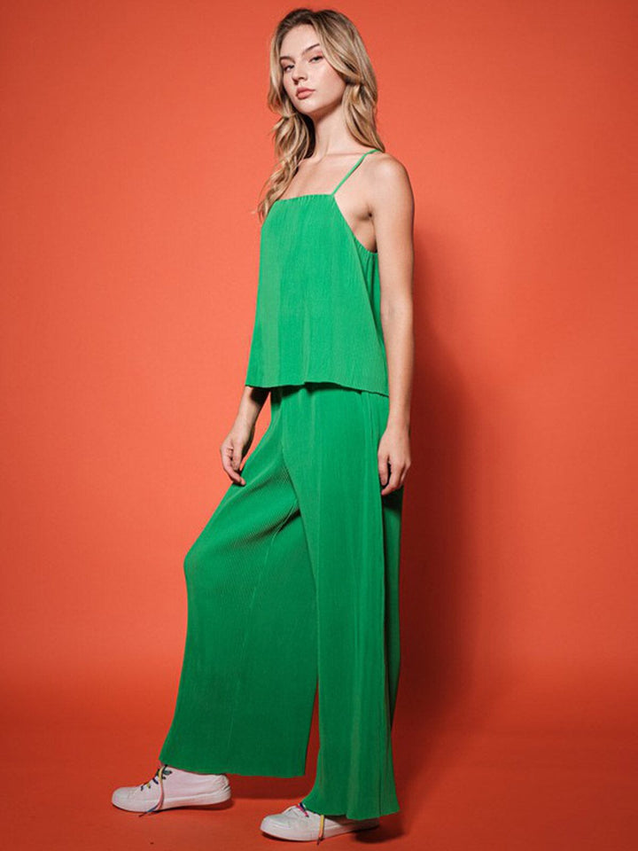 WOMEN'S SLEEVELESS TANK TOP & WIDE LEG PANTS PLEATED 2PC SET