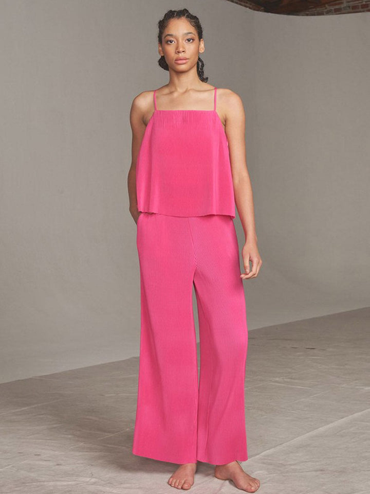 WOMEN'S SLEEVELESS TANK TOP & WIDE LEG PANTS PLEATED 2PC SET