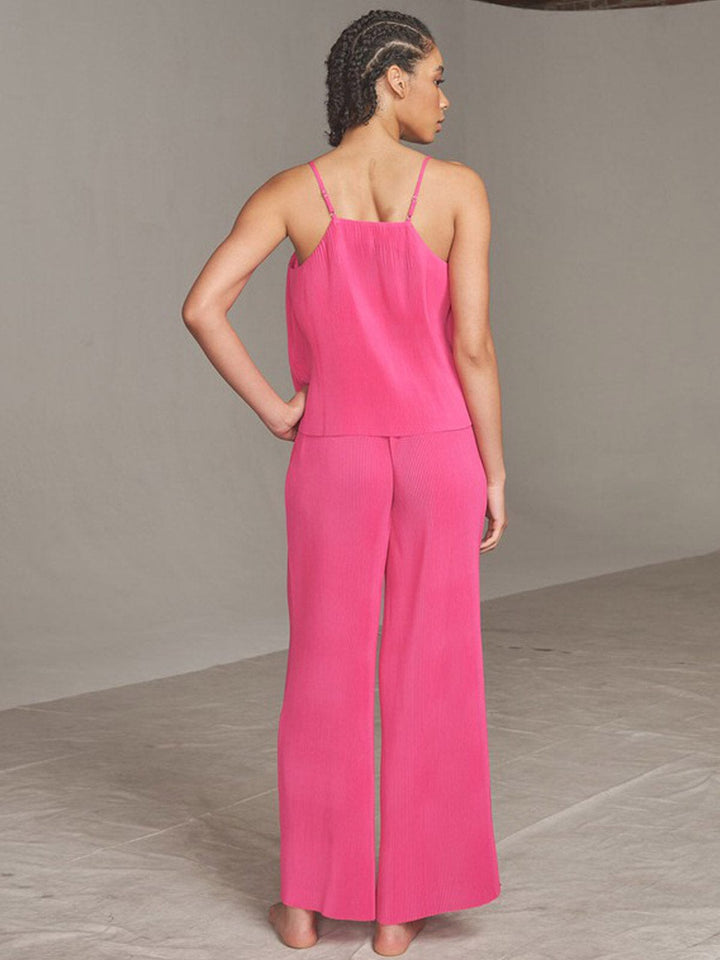 WOMEN'S SLEEVELESS TANK TOP & WIDE LEG PANTS PLEATED 2PC SET
