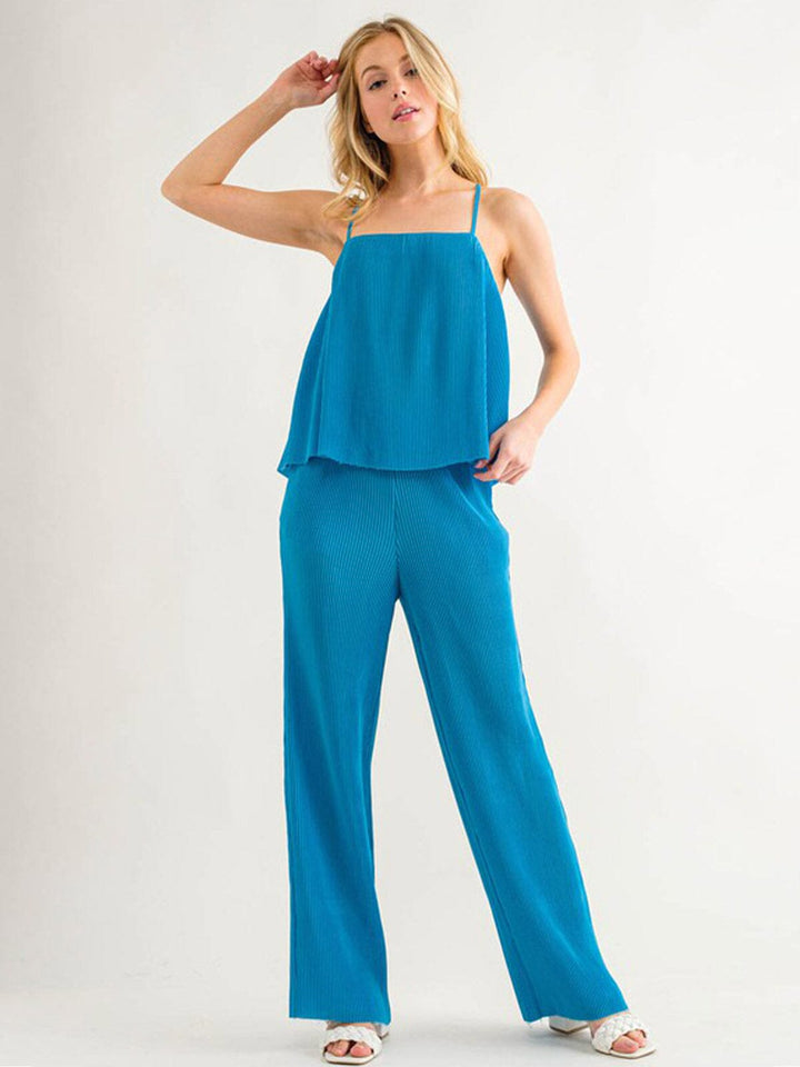WOMEN'S SLEEVELESS TANK TOP & WIDE LEG PANTS PLEATED 2PC SET
