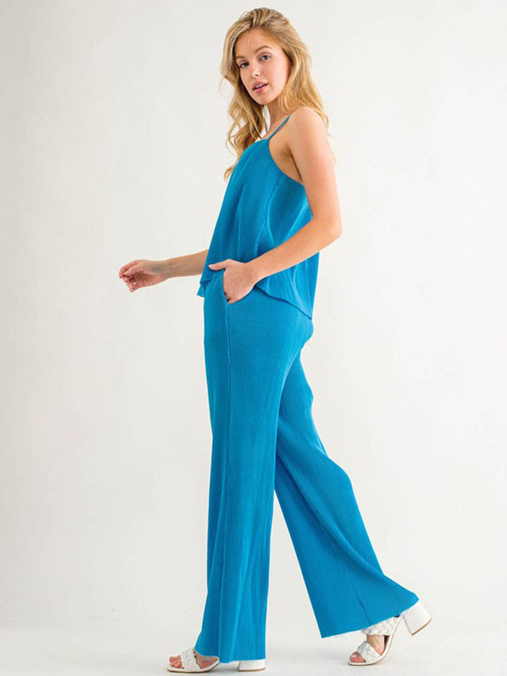 WOMEN'S SLEEVELESS TANK TOP & WIDE LEG PANTS PLEATED 2PC SET