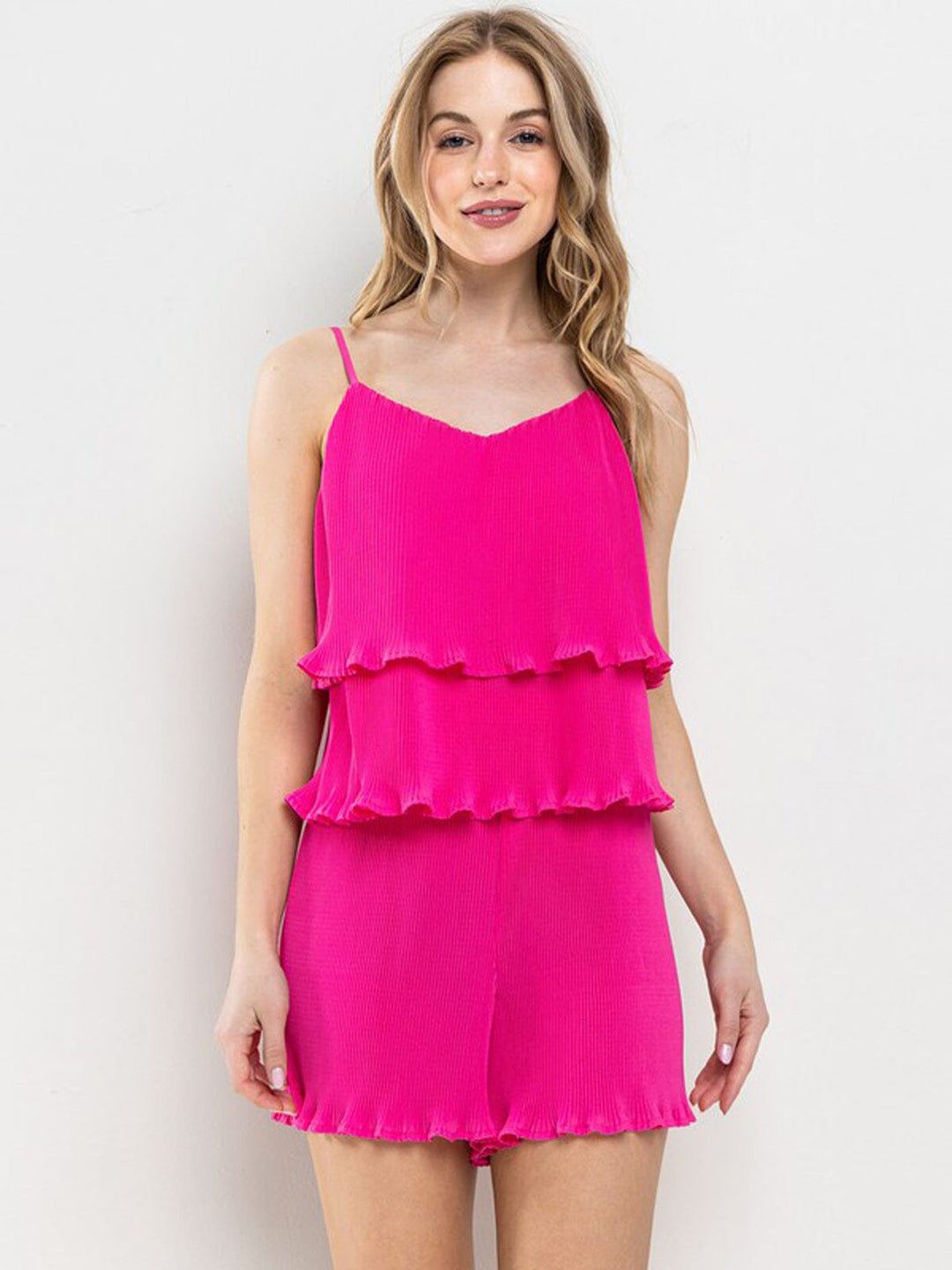 WOMEN'S SLEEVELESS TANK TOP & MINI SHORTS PLEATED 2PC. SET