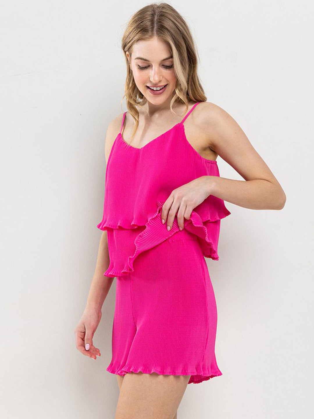 WOMEN'S SLEEVELESS TANK TOP & MINI SHORTS PLEATED 2PC. SET