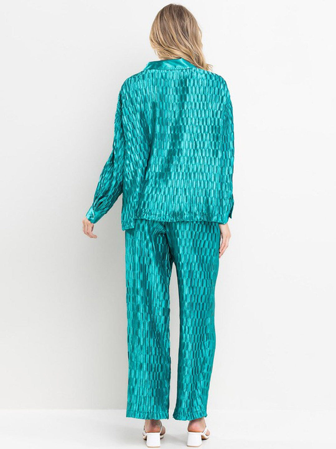 WOMEN'S LONG SLEEVE TOP & WIDE LEG PANTS RUCHED 2PC. SET