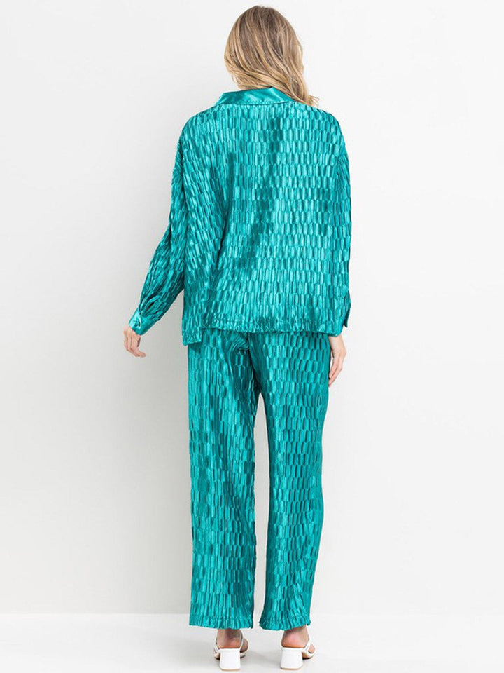 WOMEN'S LONG SLEEVE TOP & WIDE LEG PANTS RUCHED 2PC. SET