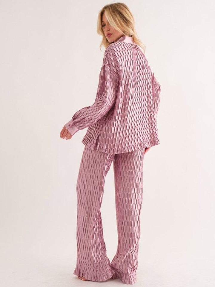 WOMEN'S LONG SLEEVE TOP & WIDE LEG PANTS RUCHED 2PC. SET