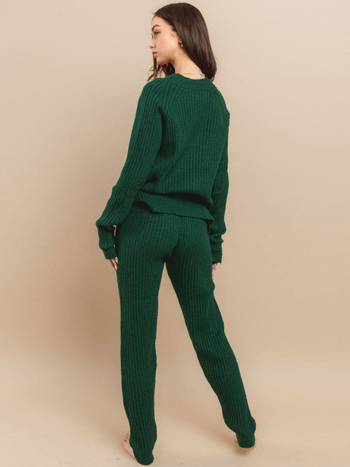 WOMEN'S LONG SLEEVE V-NECK TOP & PANTS RIBBED 2PC. SET