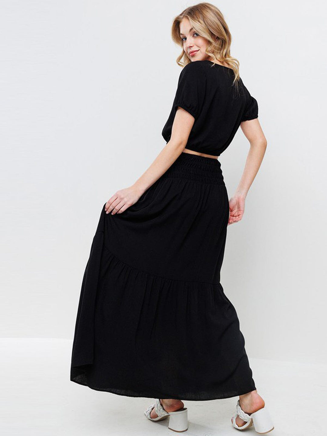 WOMEN'S SHORT PUFF SLEEVE TOP & MAXI SKIRT 2PC. SET