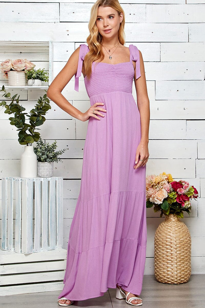 WOMEN'S SLEEVELESS TIERED SMOCK MAXI DRESS
