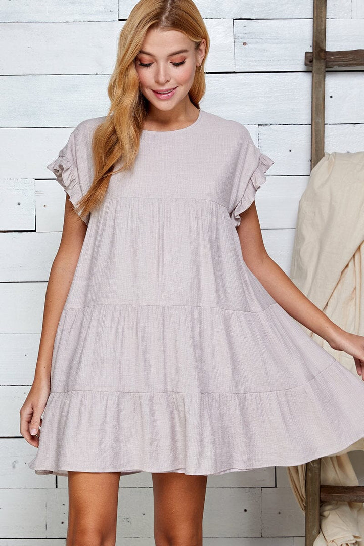 WOMEN'S SHORT RUFFLE SLEEVE TIERED TUNIC MINI DRESS