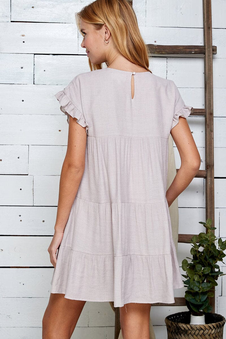 WOMEN'S SHORT RUFFLE SLEEVE TIERED TUNIC MINI DRESS