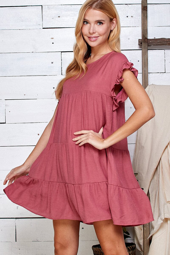 WOMEN'S SHORT RUFFLE SLEEVE TIERED TUNIC MINI DRESS