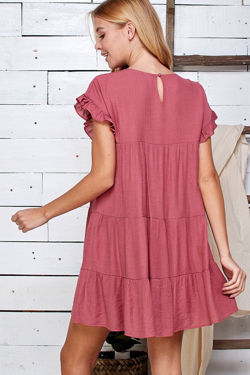 WOMEN'S SHORT RUFFLE SLEEVE TIERED TUNIC MINI DRESS