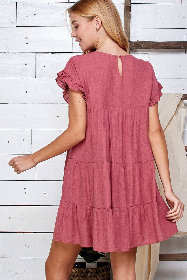 WOMEN'S SHORT RUFFLE SLEEVE TIERED TUNIC MINI DRESS