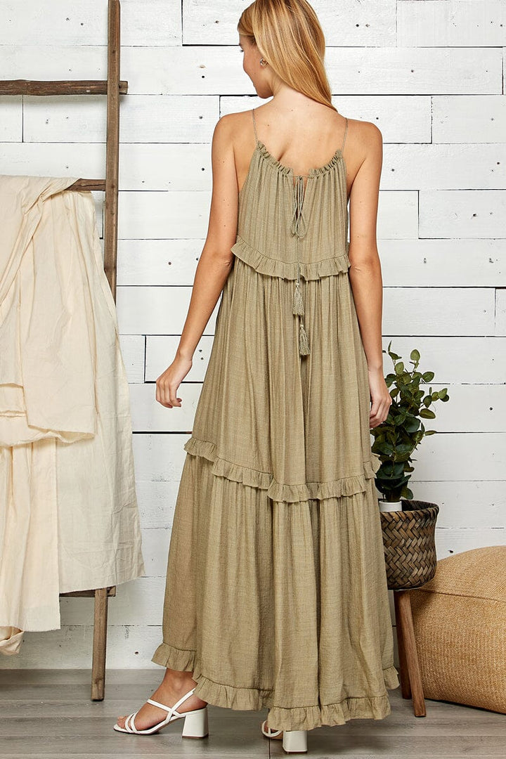 WOMEN'S SLEEVELESS TIERED RUFFLE MAXI DRESS
