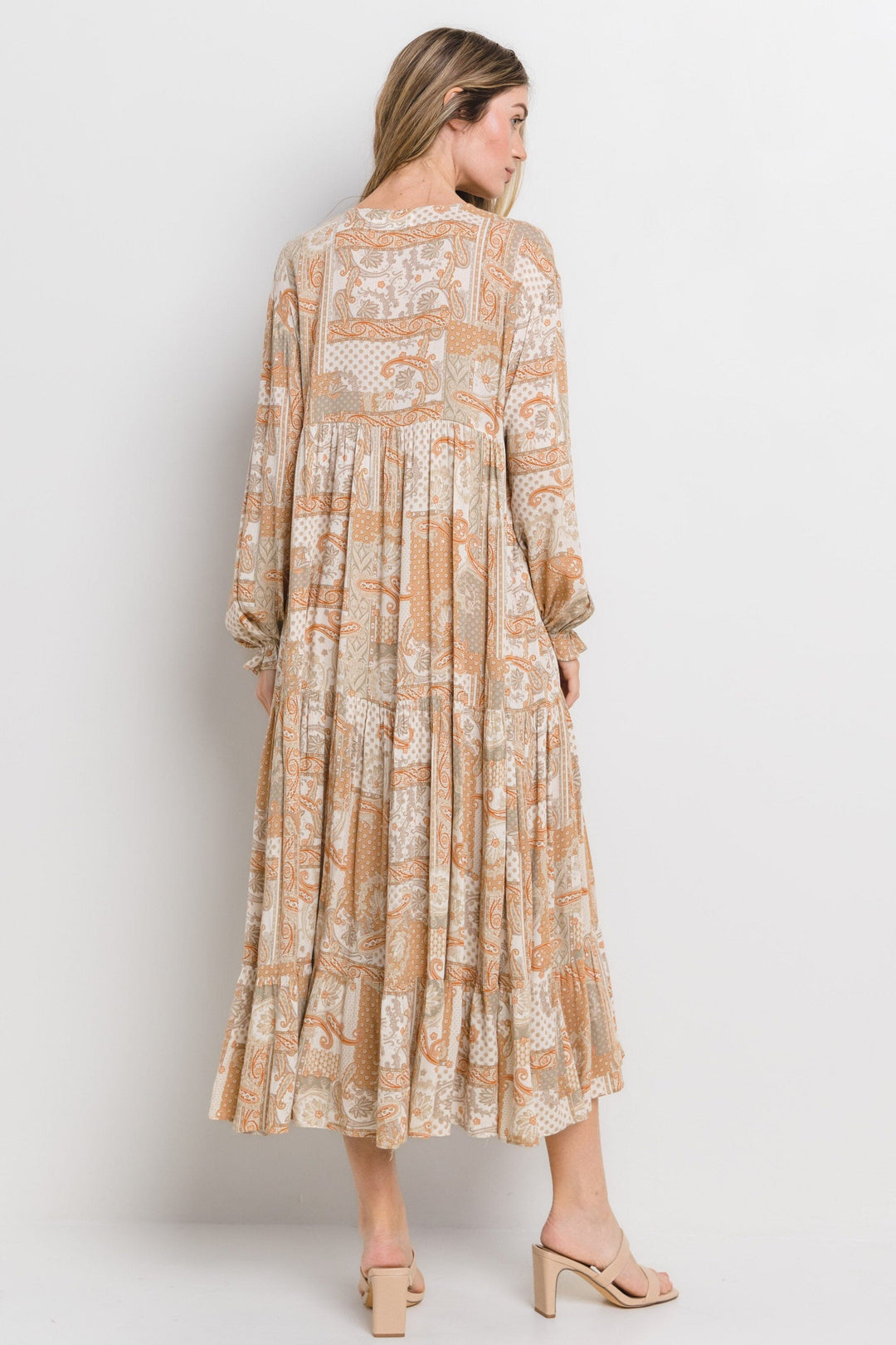 WOMEN'S LONG SLEEVE V-NECK LOOSE FIT FLORAL PRINT MAXI DRESS