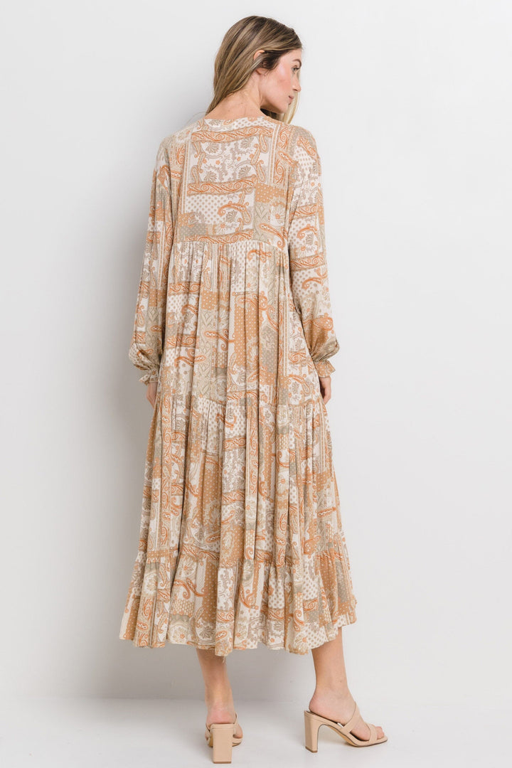 WOMEN'S LONG SLEEVE V-NECK LOOSE FIT FLORAL PRINT MAXI DRESS
