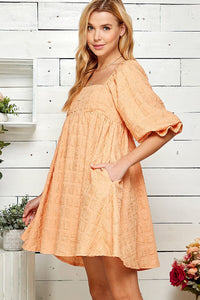 WOMEN'S SHORT SLEEVE SQUARE NECK FRONT POCKETS TUNIC MINI DRESS