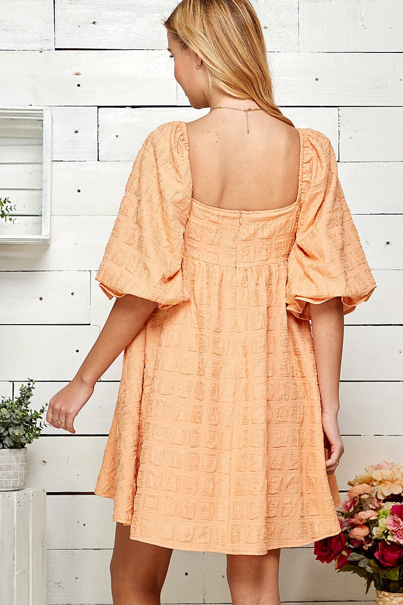 WOMEN'S SHORT SLEEVE SQUARE NECK FRONT POCKETS TUNIC MINI DRESS