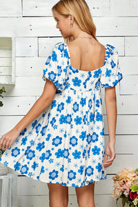 WOMEN'S SHORT SLEEVE SQUARE NECK FRONT POCKETS TUNIC FLORAL MINI DRESS