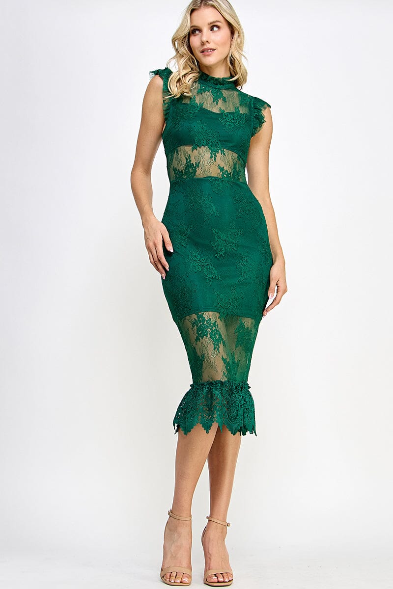 WOMEN'S SLEEVELESS CROCHET MESH BODYCON MIDI DRESS
