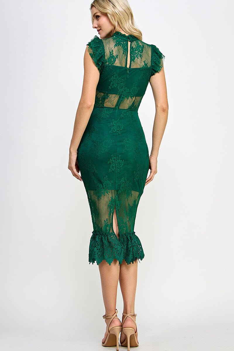 WOMEN'S SLEEVELESS CROCHET MESH BODYCON MIDI DRESS