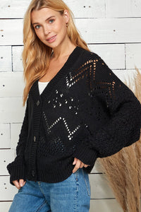 WOMEN'S LONG SLEEVE BUTTON UP V-NECK KNIT SWEATER