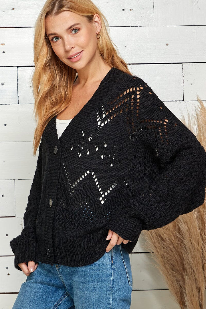 WOMEN'S LONG SLEEVE BUTTON UP V-NECK KNIT SWEATER