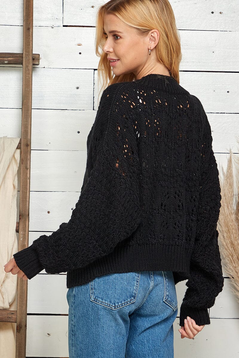 WOMEN'S LONG SLEEVE BUTTON UP V-NECK KNIT SWEATER