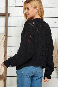 WOMEN'S LONG SLEEVE BUTTON UP V-NECK KNIT SWEATER