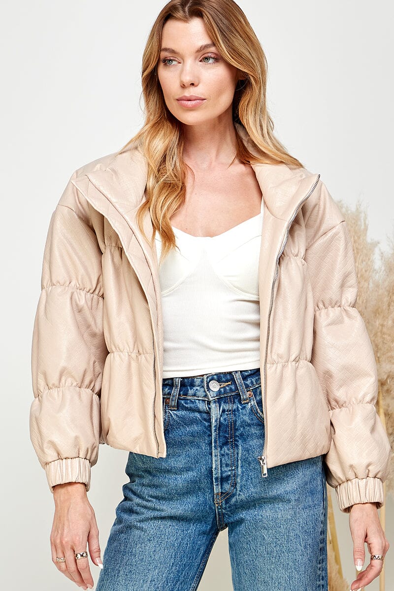 WOMEN'S LONG SLEEVE ZIPPER CLOSURE PUFFER JACKET