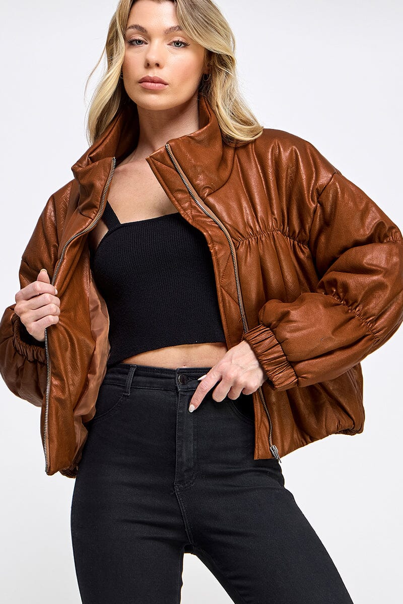 WOMEN'S LONG SLEEVE ZIPPER CLOSURE PUFFER JACKET