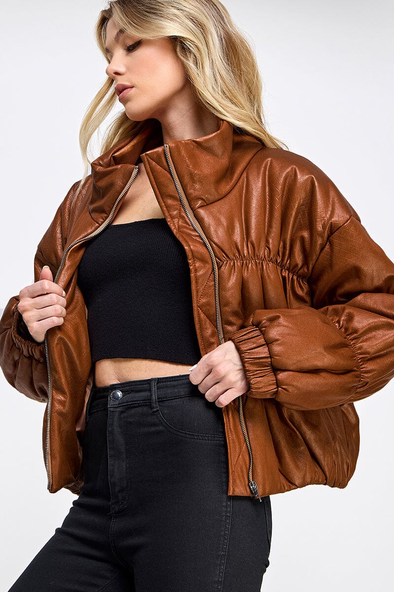 WOMEN'S LONG SLEEVE ZIPPER CLOSURE PUFFER JACKET