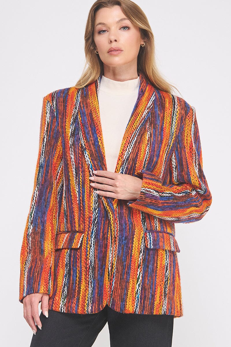 WOMEN'S LONG SLEEVE BUTTON CLOSURE FRONT POCKETS MULTI BLAZER