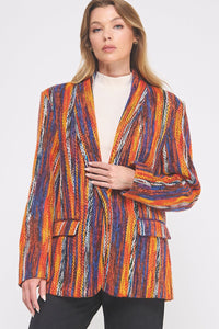 WOMEN'S LONG SLEEVE BUTTON CLOSURE FRONT POCKETS MULTI BLAZER