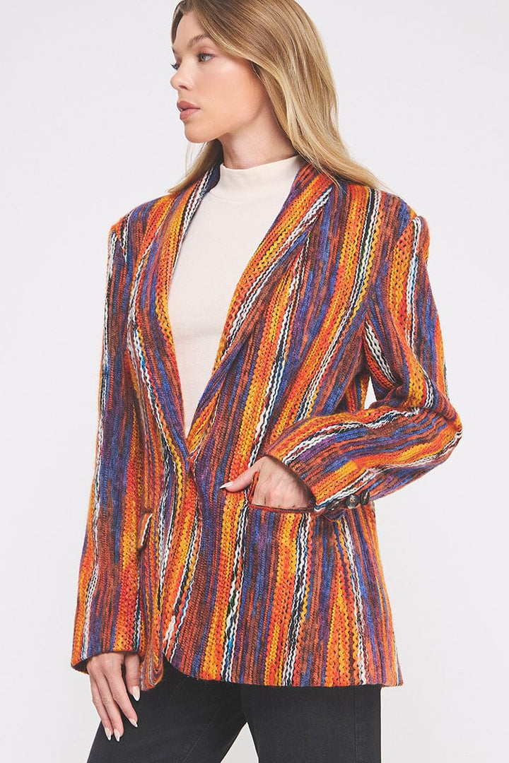 WOMEN'S LONG SLEEVE BUTTON CLOSURE FRONT POCKETS MULTI BLAZER