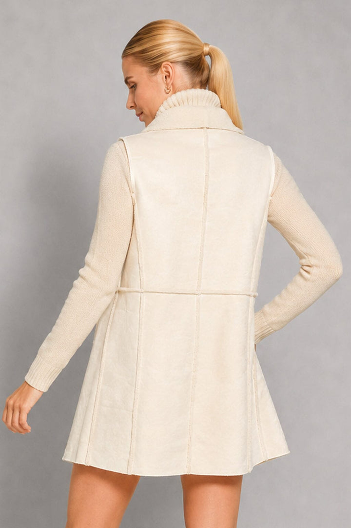 WOMEN'S SLEEVELESS OPEN FRONT SHERPA VEST