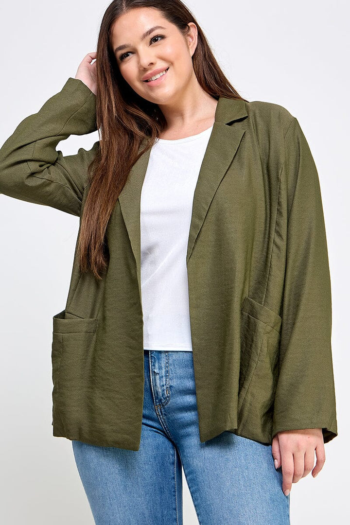 PLUS SIZE LONG SLEEVE OPEN FRONT POCKETS BLAZER