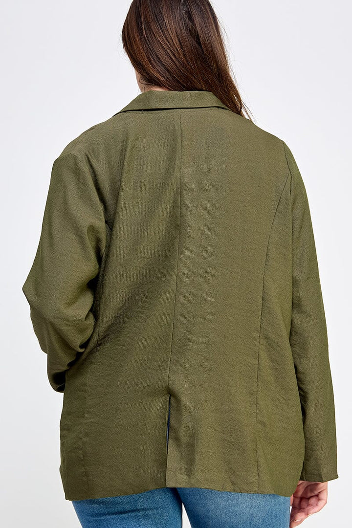 PLUS SIZE LONG SLEEVE OPEN FRONT POCKETS BLAZER
